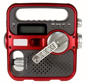 Handkurbel Generator in Rot und Schwarz mit Radio